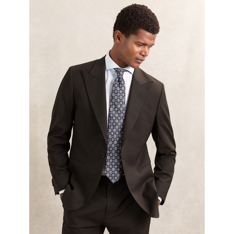 Reiss Chocolate Brown Oscar Regular-Fit Single-Breasted Wool-Blend Suit Blazer