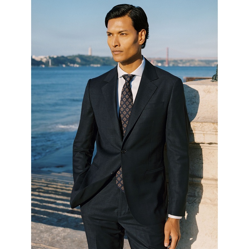 Reiss Navy Seminar Slim-Fit Wool Single Breasted Check Suit Blazer