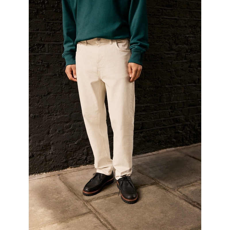 Ecru White Regular Tapered Fit Vintage Wash Denim Jeans