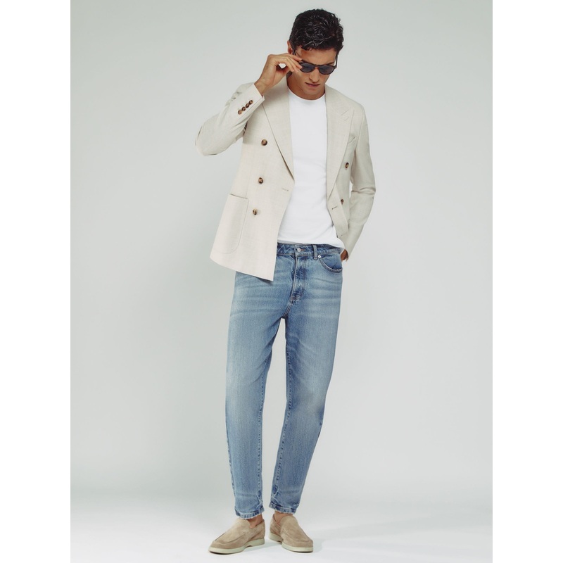 Reiss Light Blue Wash Rathbone Relaxed-Fit Cropped Jeans