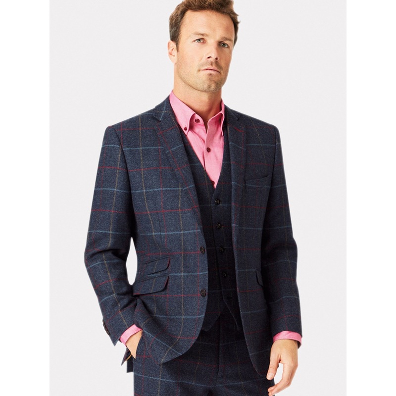 Brook Taverner Blue Check Wool Suit Jacket