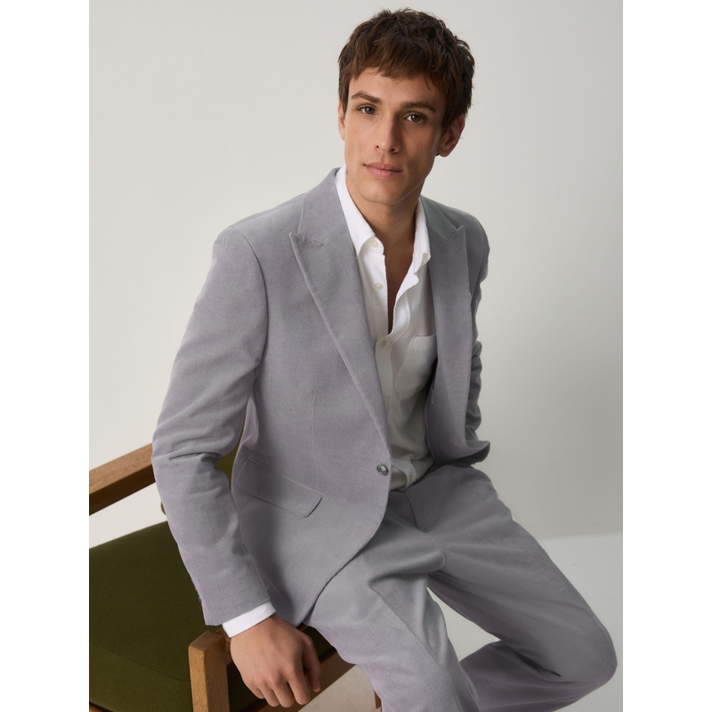 Light Grey Slim Fit Corduroy Suit Jacket