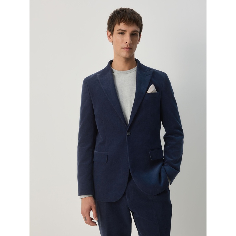 Navy Blue Slim Fit Corduroy Suit Jacket