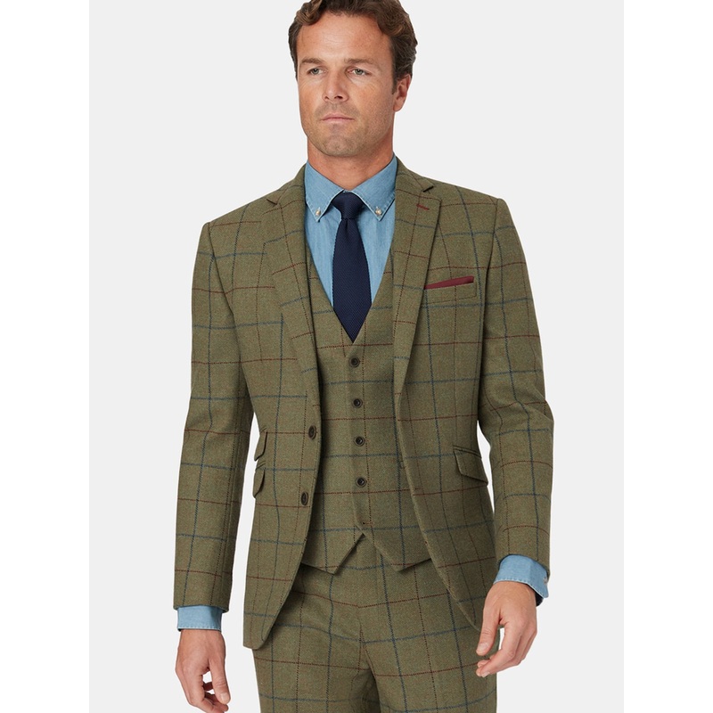 Brook Taverner Green Check Wool Suit Jacket