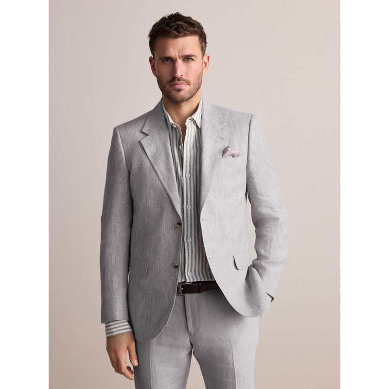 Light Grey Slim Fit Leomaster Italian 100% Linen Suit Jacket