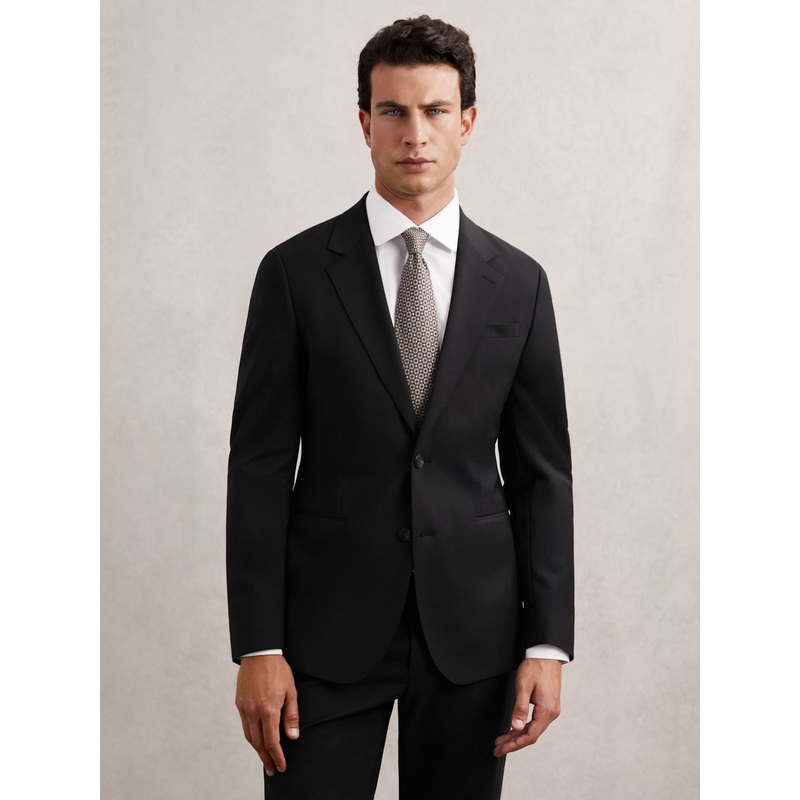 Reiss Black Promise Wool-Blend Single-Breasted Suit Blazer Slim-Fit