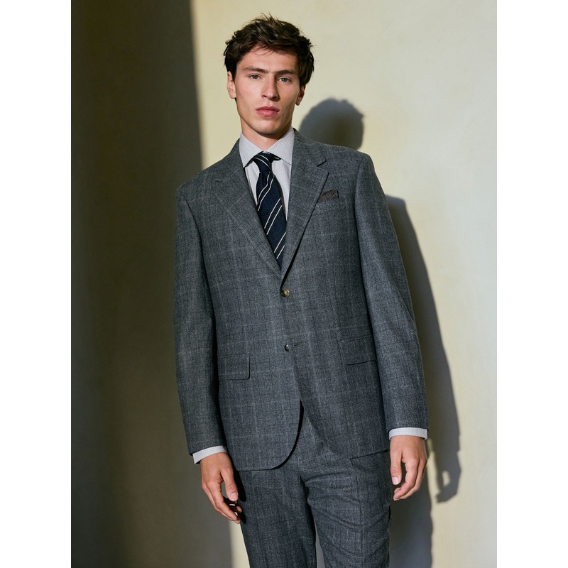 Grey Regular Fit Signature Reda Italian Wool Fabric Check Suit Jacket