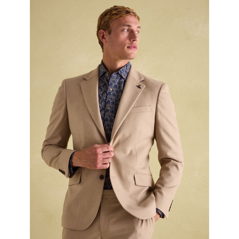 Joules Tan Brown Slim Fit Flannel Suit Jacket