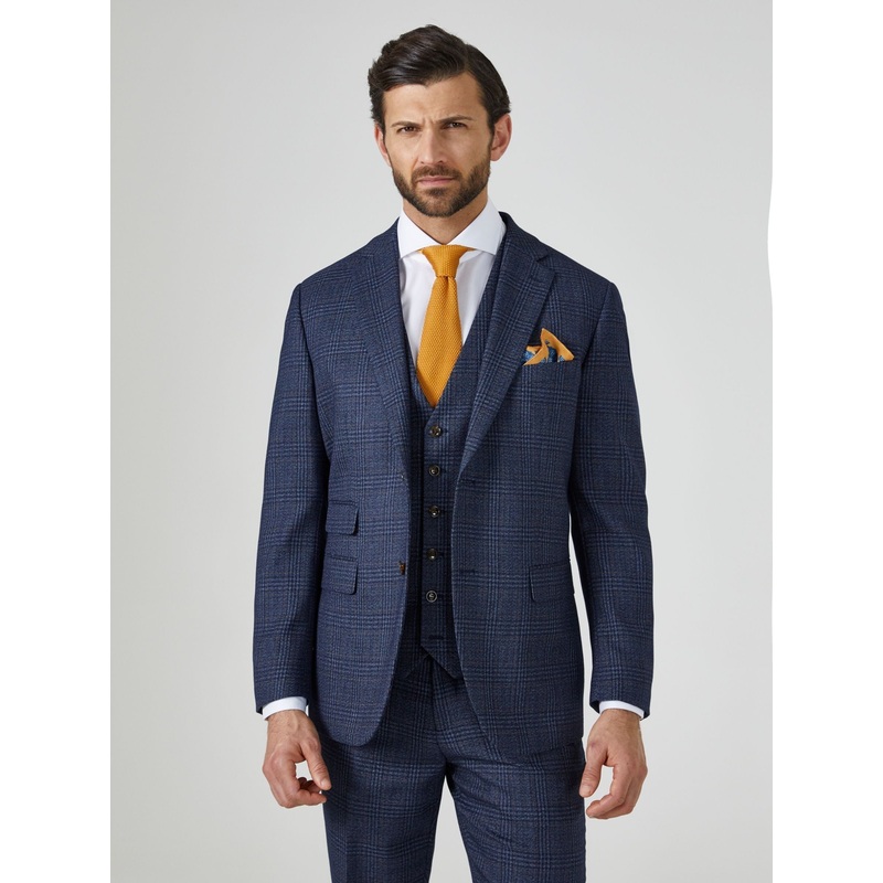 Skopes Blue Tailored Fit Woolf Check Suit: Jacket
