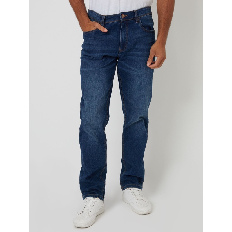 Threadbare Dark Blue Straight Fit Jeans With Stretch