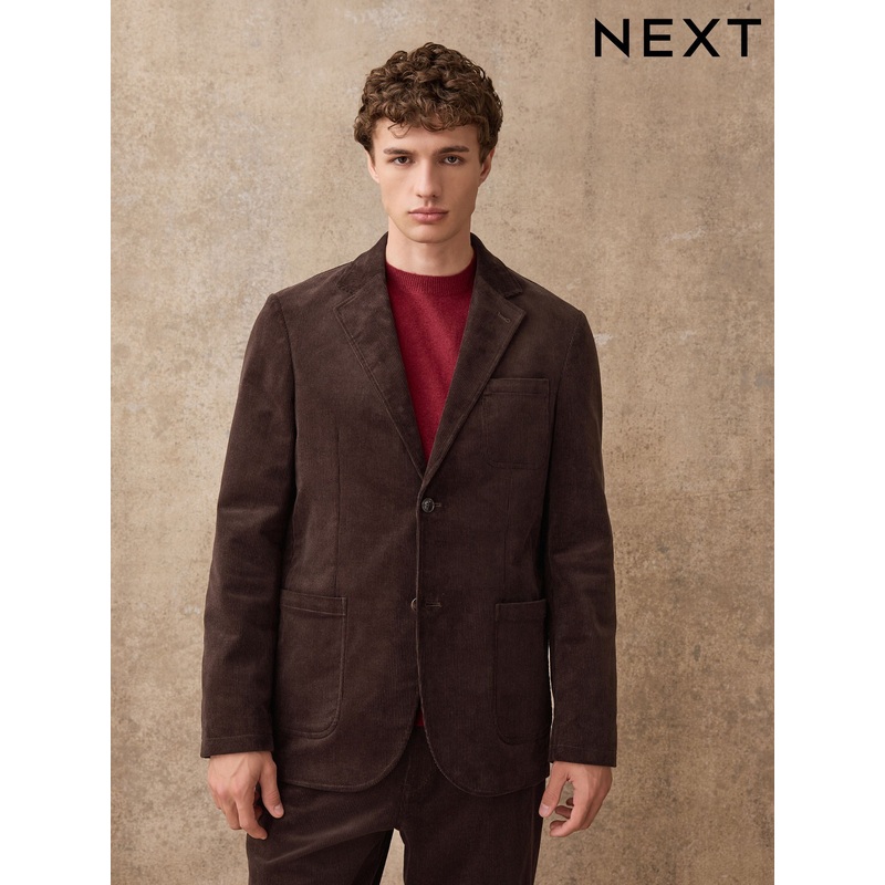 Brown Relaxed Fit Corduroy Suit Jacket