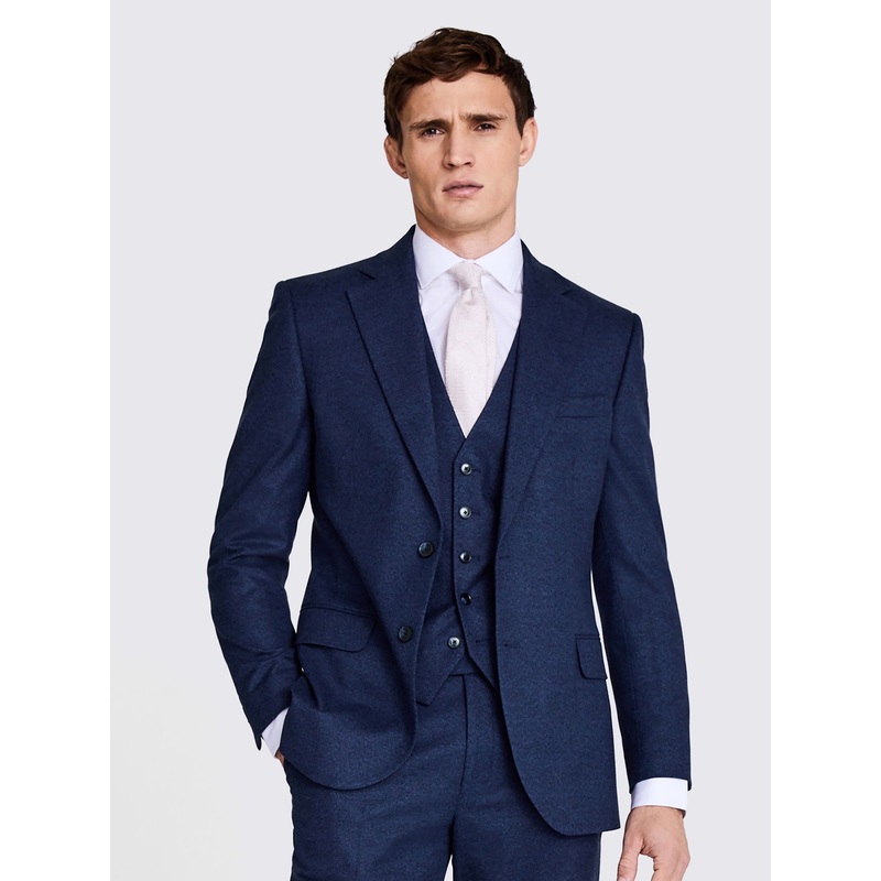 MOSS Blue Tailored Fit Flannel Suit Jacket