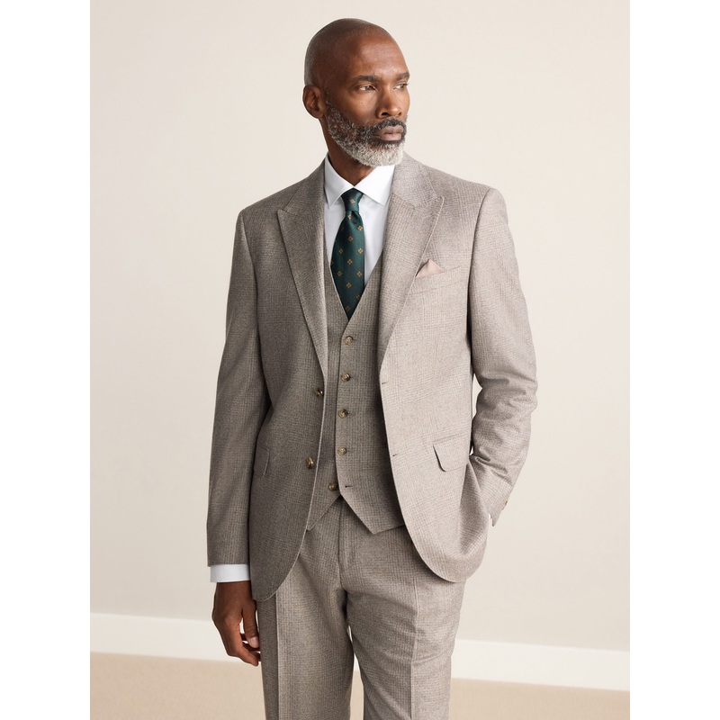 Neutral Tailored Fit Signature Marzotto 100% Italian Wool Check Suit Jacket