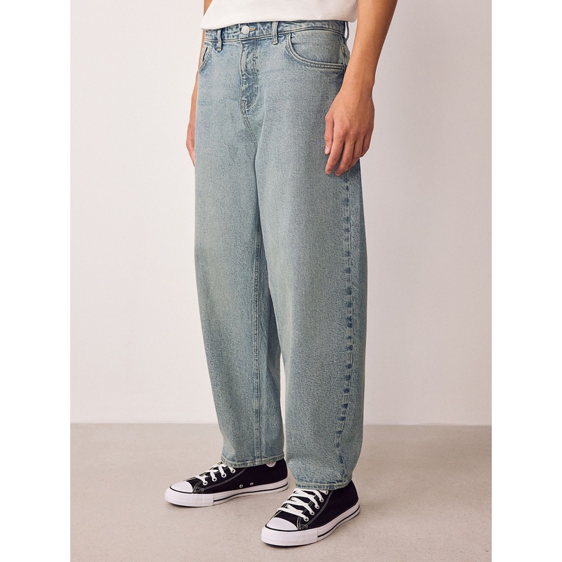 Blue Light Tint Barrel Fit Vintage Wash Denim Jeans