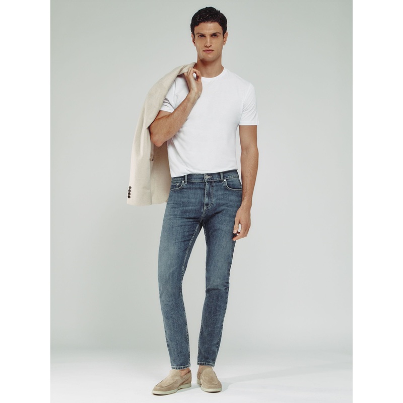 Reiss Washed Indigo Grey Cast Bleaker Skinny-Fit Jeans
