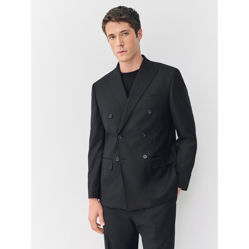 Black Relaxed Fit Double Breasted Tuxedo Suit Jacket