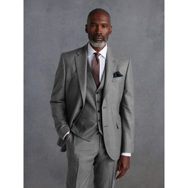 Grey Slim Fit Signature Zignone Italian Wool Cashmere Blend Flannel Suit Jacket