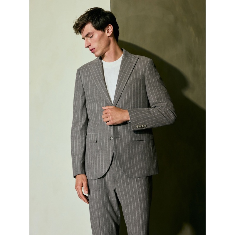Neutral Slim Fit Striped Suit Jacket