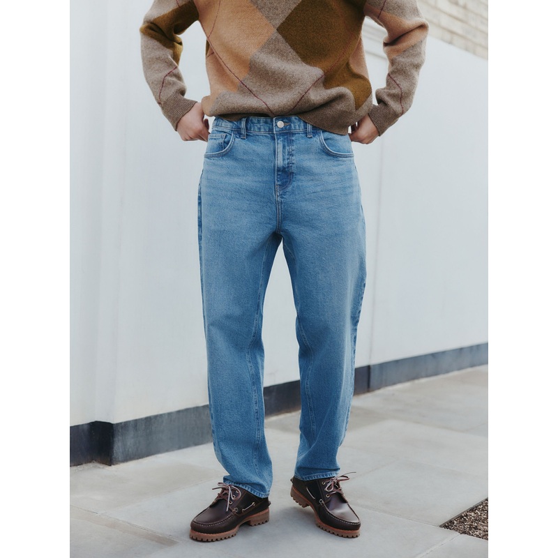 Blue Light Relaxed Tapered Fit Vintage Wash Denim Jeans