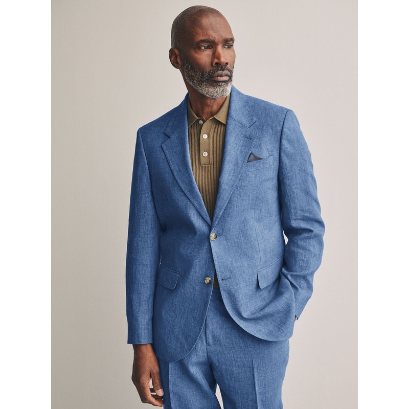 Blue Slim Fit Leomaster Italian 100% Linen Suit Jacket