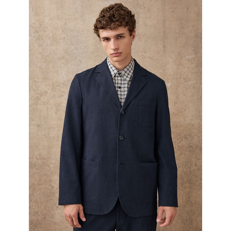 Navy Slim Fit Cotton Blend Texture Suit Jacket
