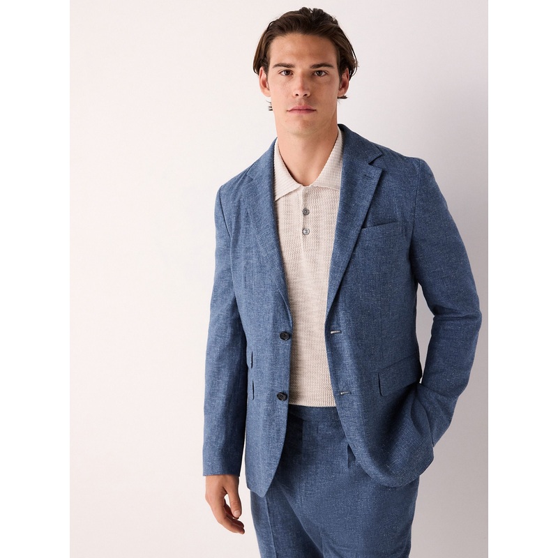 Blue Slim Fit Linen Blend Suit Jacket