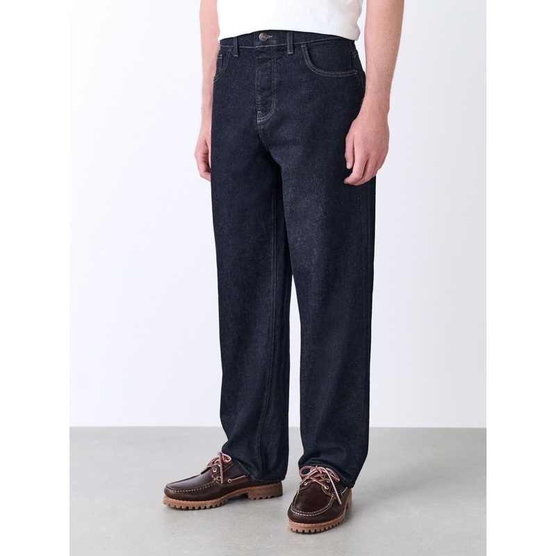 Dark Indigo Rinse Straight Fit Vintage Wash Denim Jeans