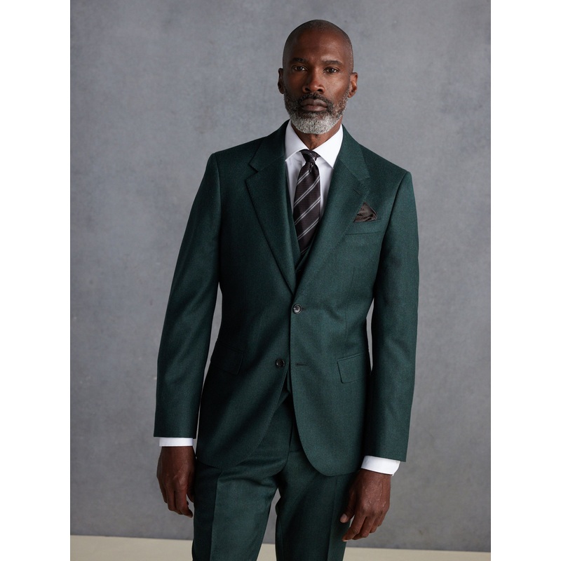 Green Slim Fit Signature Zignone Italian Wool Cashmere Blend Flannel Suit Jacket