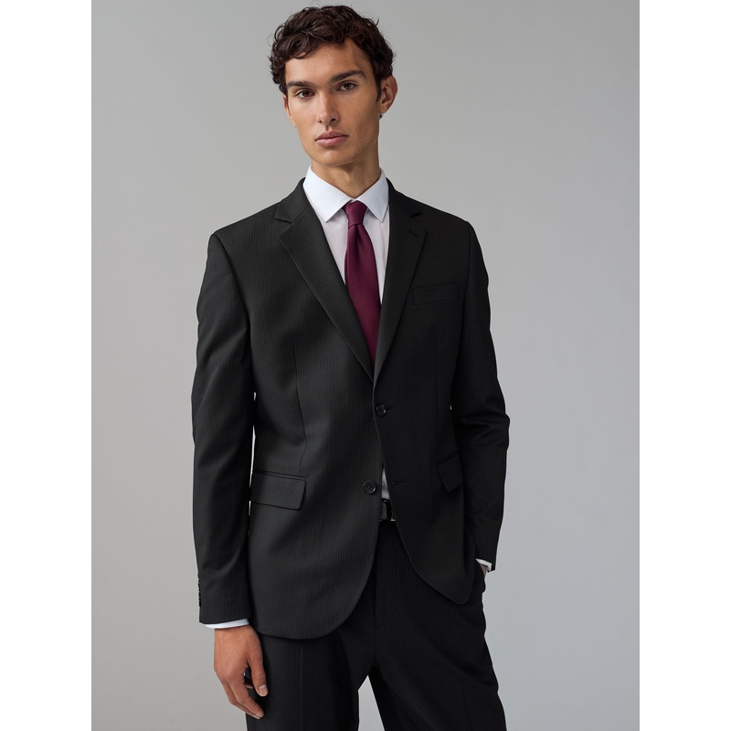 Black Slim Fit Stripe Suit Jacket