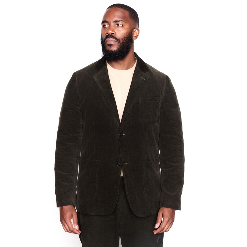 Green Relaxed Fit Corduroy Suit Jacket