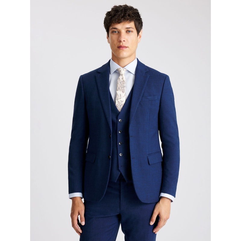 MOSS Blue Slim Fit Slub Suit Jacket