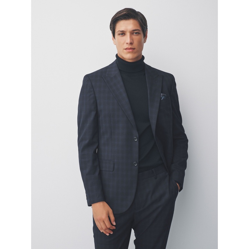 Navy Slim Fit Check Suit Jacket