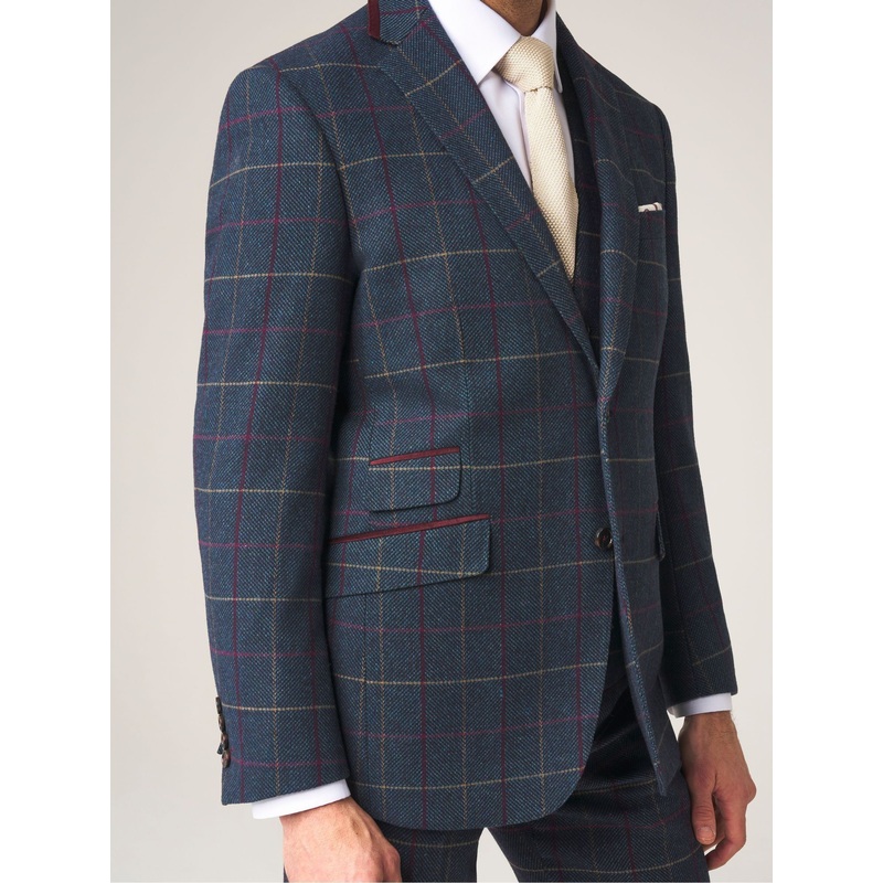 Skopes Blue Doyle Tweed Tailored Wool Blend Suit: Jacket