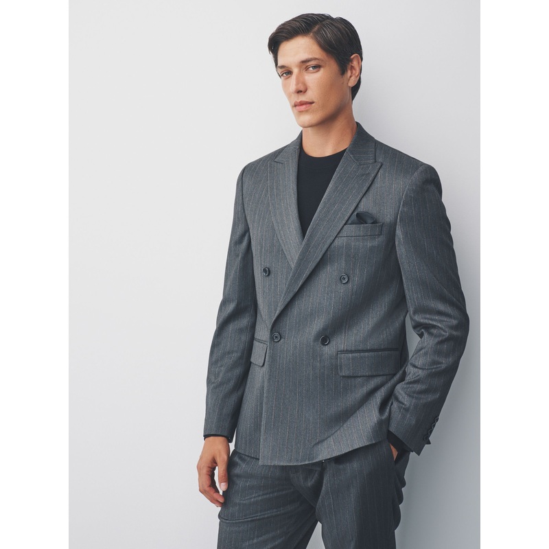 Grey Double Breasted Stripe Suit Jacket