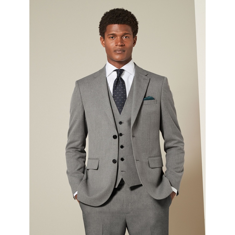 Grey Slim Fit Textured Suit Jacket