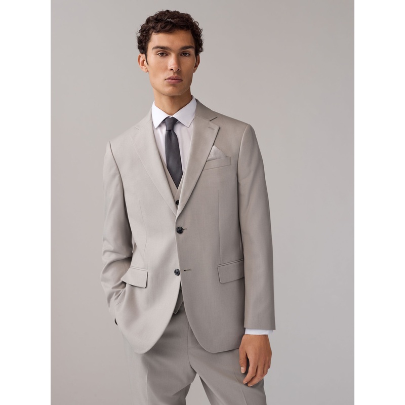 Neutral Regular Fit Textured Suit Jacket