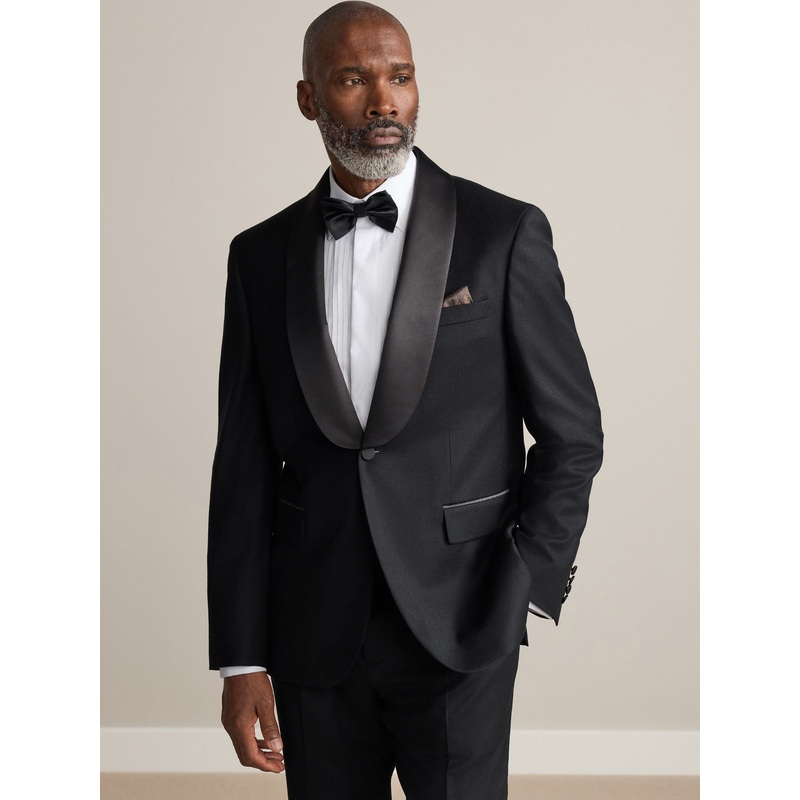 Black Tailored Fit Signature Zignone Wool Cashmere Tuxedo Suit Jacket