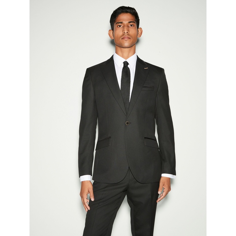 Black Trimmed Textured Self Lapel Tuxedo Suit Jacket