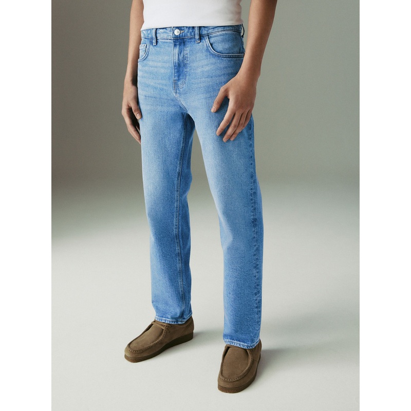 Blue Light Straight Fit Vintage Wash Denim Jeans