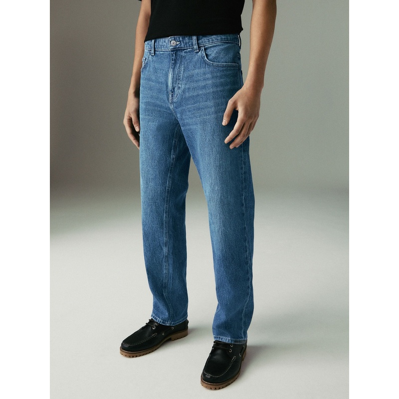 Blue Mid Tint Straight Fit Vintage Wash Denim Jeans