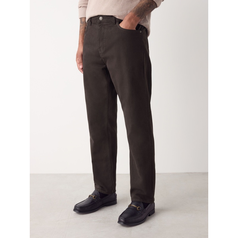 Chocolate Brown Regular Tapered Fit Vintage Wash Denim Jeans