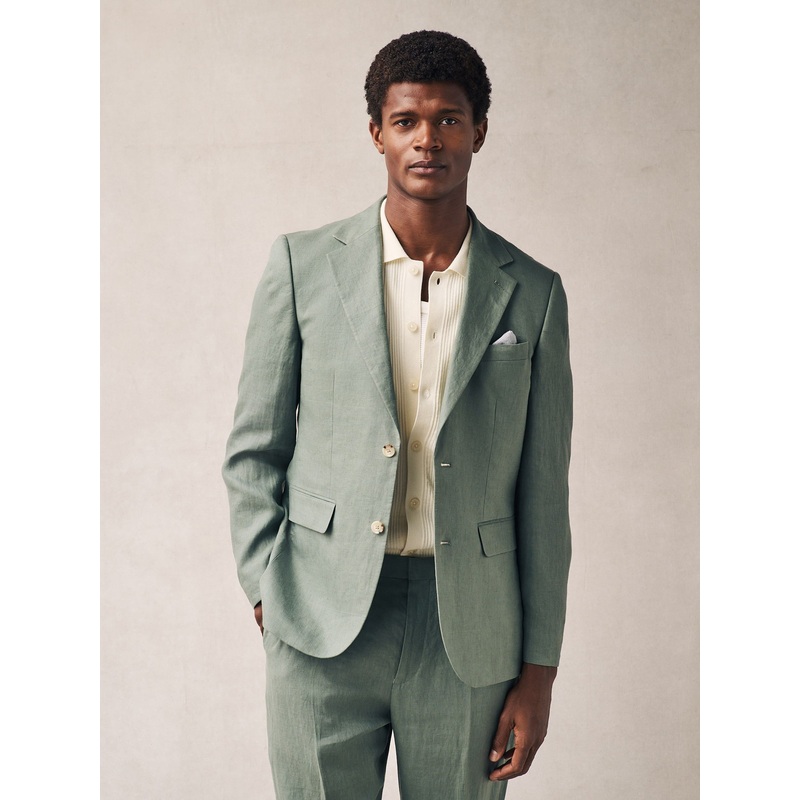 Green Slim Fit Linen Suit Jacket
