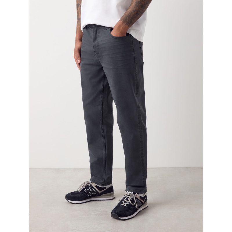 Grey Charcoal Regular Tapered Fit Classic Stretch Jeans