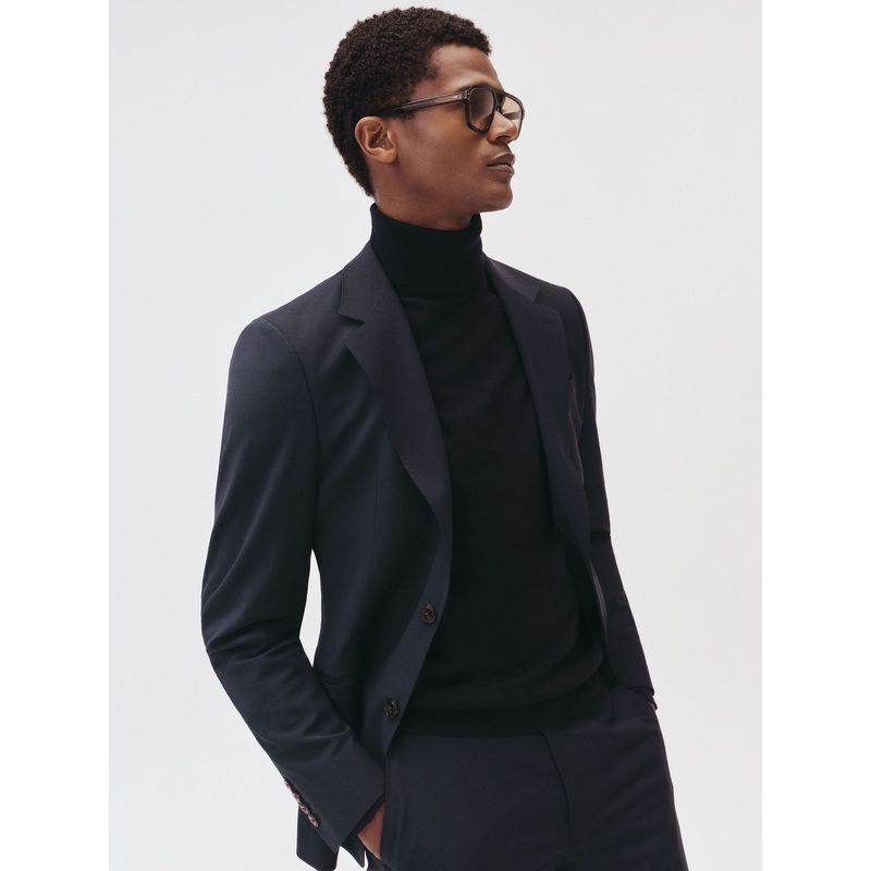 Reiss Navy Promise Wool-Blend Single-Breasted Suit Blazer Slim-Fit