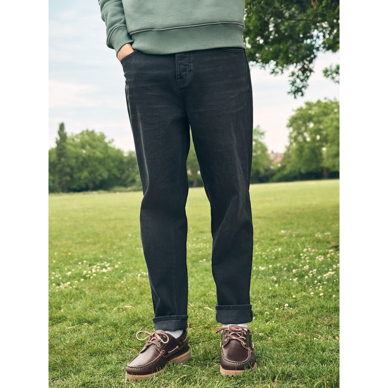 Black Regular Tapered Fit Authentic Stretch Denim Jeans