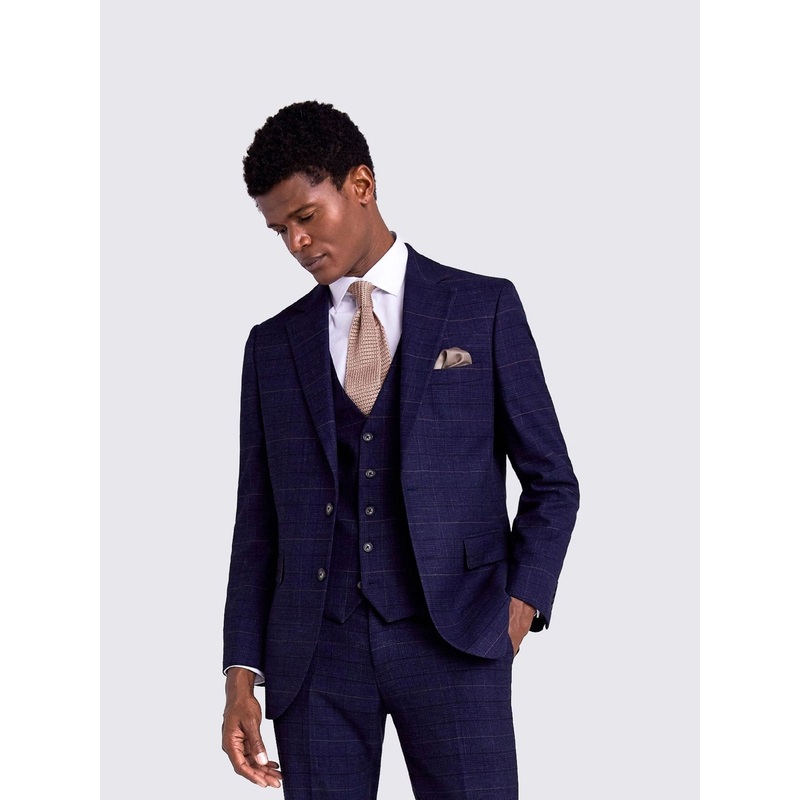 MOSS Navy Black Check Suit Jacket