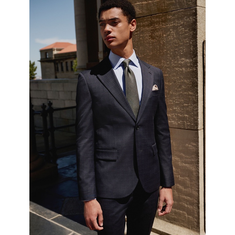 Navy Skinny Fit Check Texture Suit Jacket