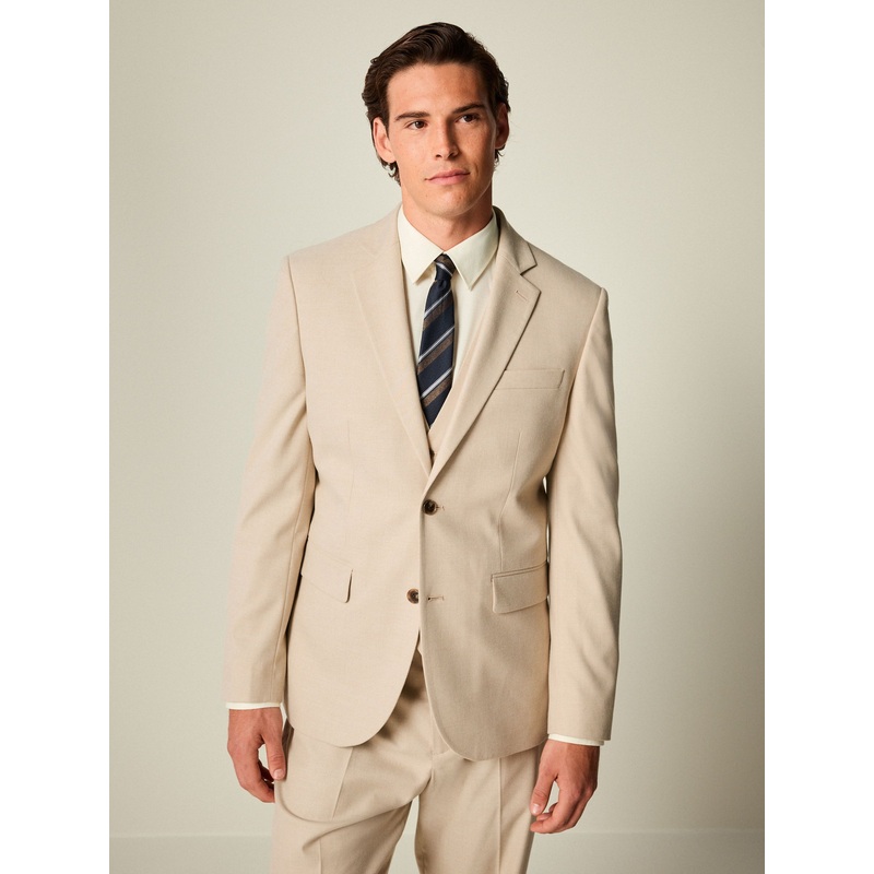 Neutral Slim Fit Flannel Suit Jacket