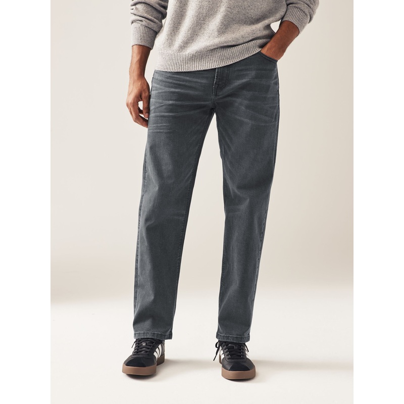 Grey Charcoal Single Straight Fit Classic Stretch Jeans