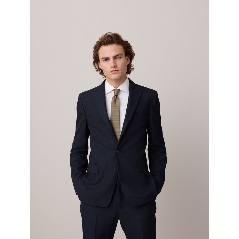 Navy Slim Fit Striped Suit Jacket